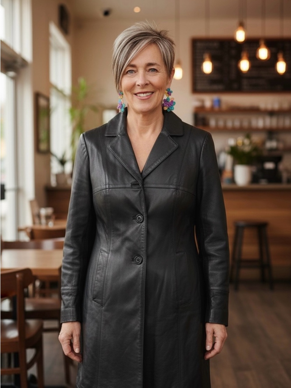 Wilson’s Leather Classic Black Leather Trench Coat - Women